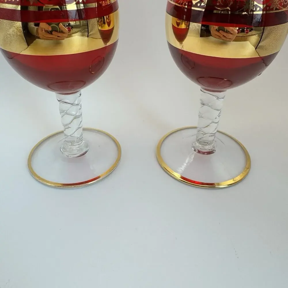 Vintage Vecchia Murano Italian Ruby‎ Red Bud Vase 24K Gold Leaf Overlay